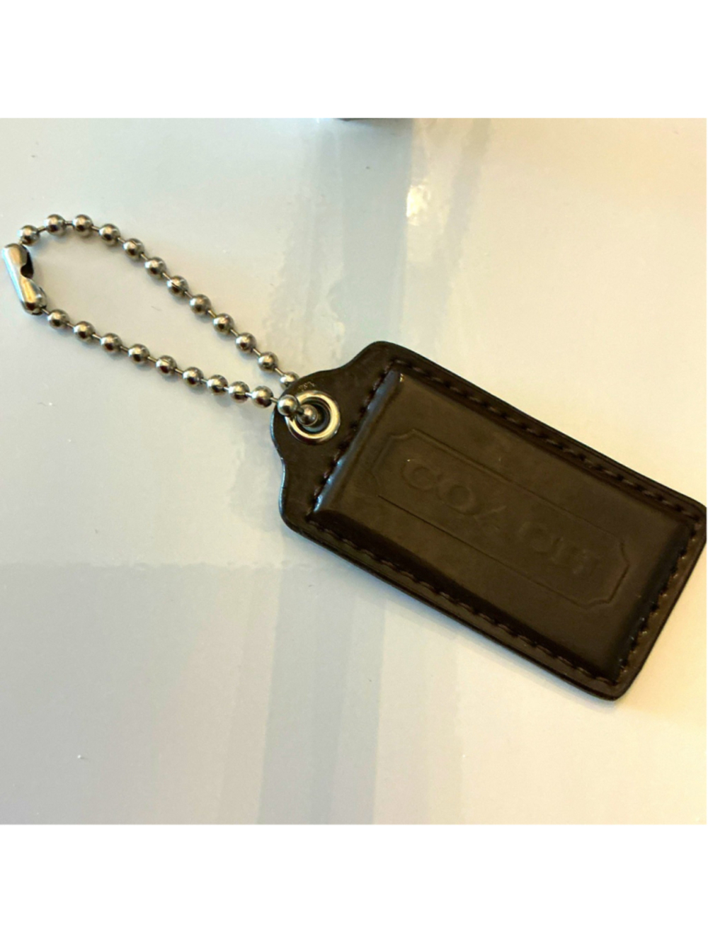 Coach Brown Leather & Silver Metal Logo Key Chain Keyring for Women Solid